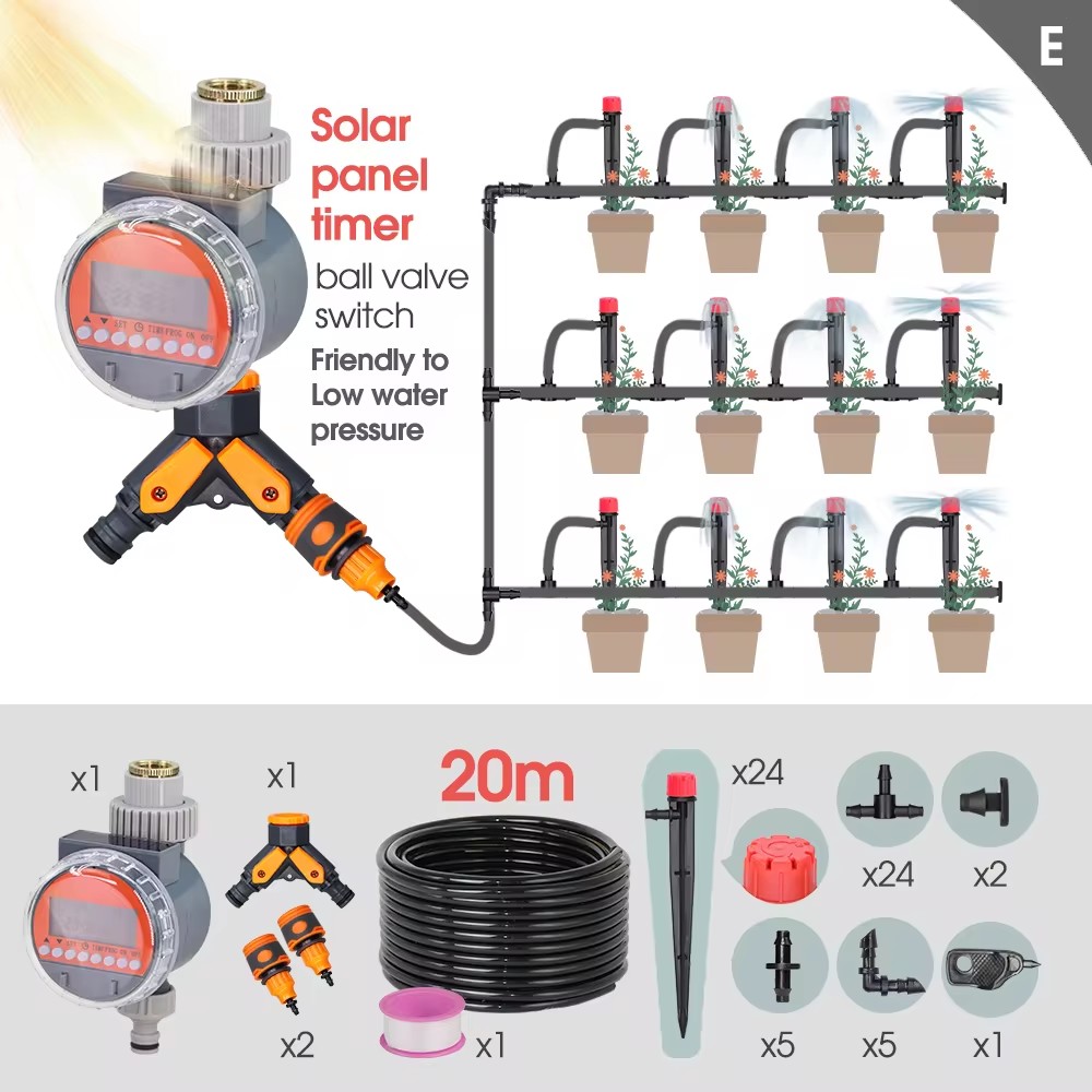 Zonne-Energie Watertimer Aangesloten Op 1/4 "Slang Irrigatie Systeem Programmeerbare Slang Sprinkler Digitale Controller Kogelklep Buiten Wat