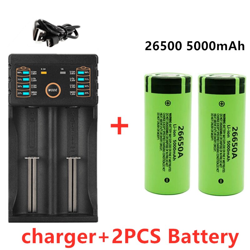 Original 26650 battery 5000mAh 3.7V 50A lithium ion rechargeable battery for 26650A LED flashlight+charger