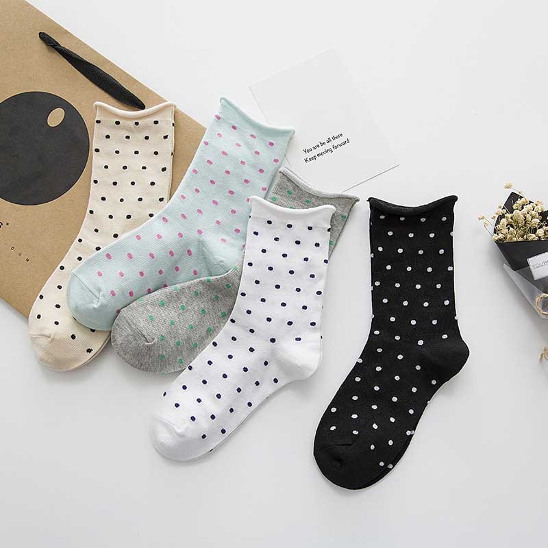 Efterår vinter søde damestrømper kvinder løse retro afslappet stil polkaprikkede sokker harajuku kvindelige sox