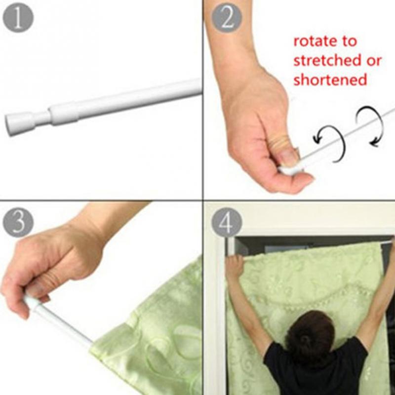 Adjustable 60-110cm Round Shower/Wardrobe Curtain Hanging Rods Voile Extendable Sticks Household Telescopic Pole Loaded Hanger