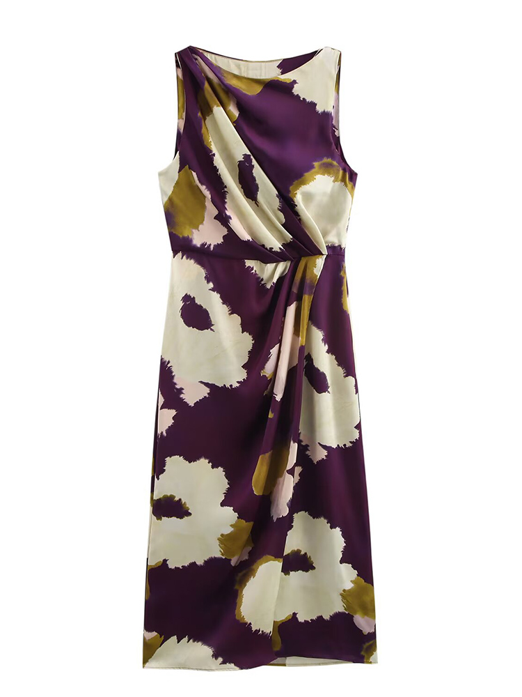 TRAF Vrouwen Zomer Lange Jurken 2023 Fit Party Vintage Vrouwelijke Mouwloze Bloemenprint Ronde Hals Midi Jurk Vrouw ﻿