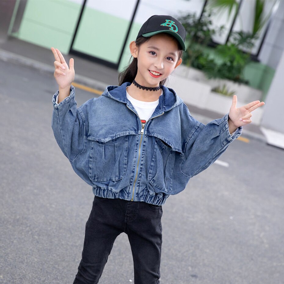 Veste en jean pour filles, manteaux de pour enfants de 6, 8, 10, 12 et 14 ans, décontracté