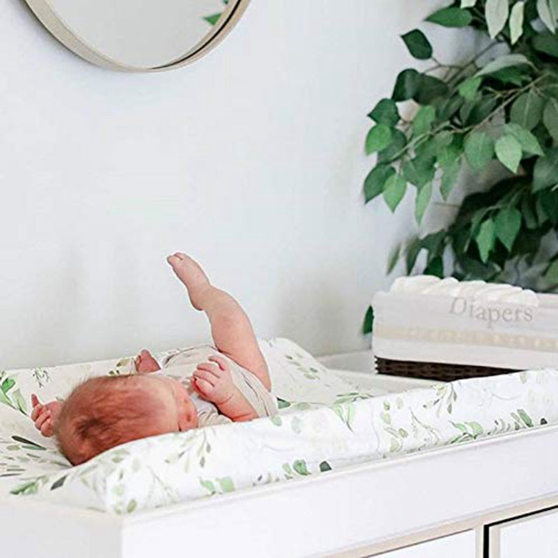 2X Baby Luier Veranderende Pad Cover Wieg Matras, Infant Elastische Stof Aankleedkussen Cover-Groene Bladeren