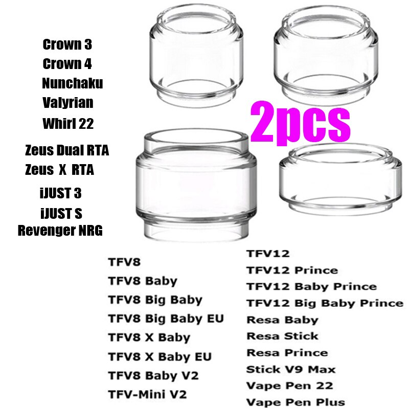 2 pezzi di ricambio lampadina tubo di vetro Pyrex per TFV8 Big Baby/TFV12 Prince /Stick V9 Max/Zeus Tank