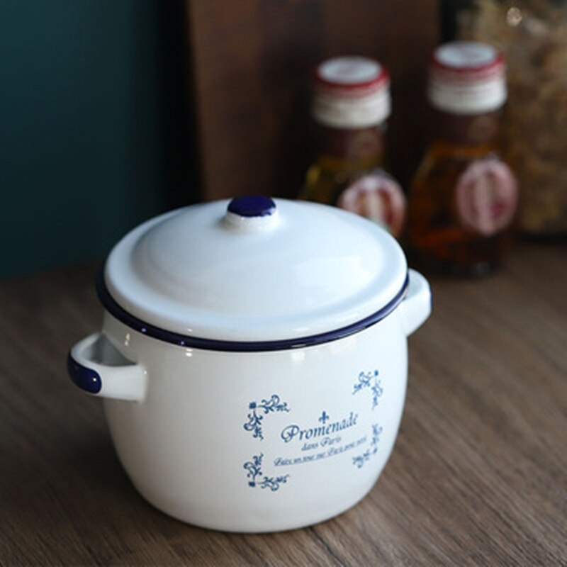 Enamel Stewpot Unbreakable Outdoor Travel Camping Bonfire Party Fishing Picnic Pot Stewpot Enamel Pasta Soup Bowl: D - 1100ml