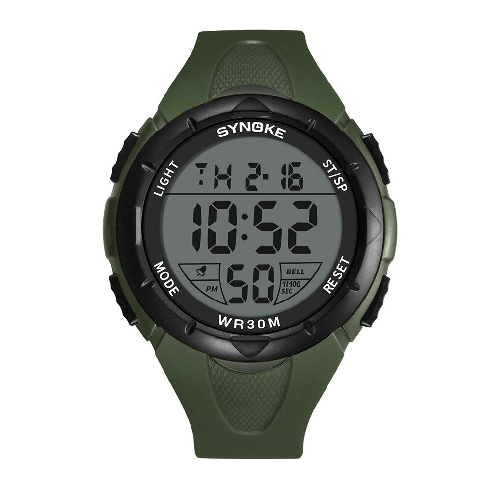 SYNOKE Multifunctionele 30 M Waterdicht Horloge LED Digitale Dubbele Actie Horloge: Army Green
