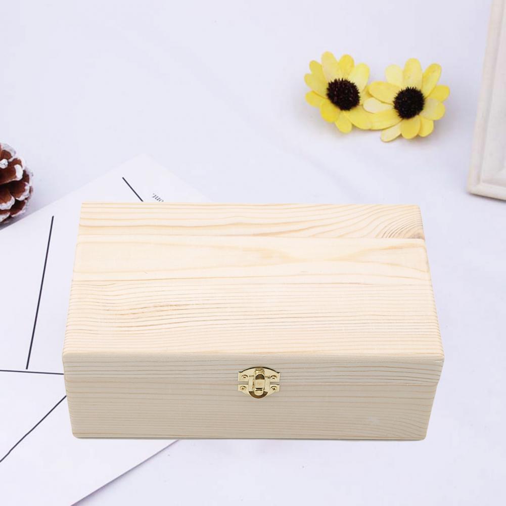 Wooden Storage Box Practical Unfinished Natural Wood Box with Hinged Lid Wooden Box