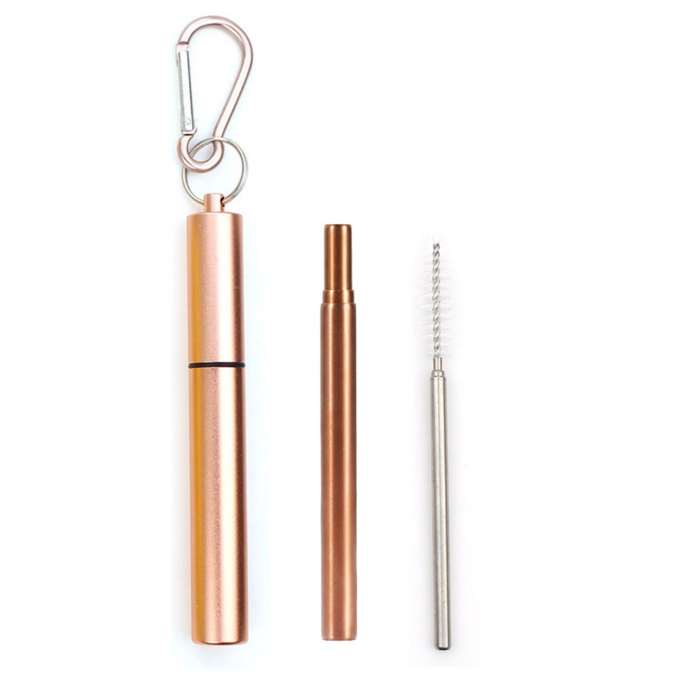 18/10 Stainless Steel Collapsible Straw Set Reusable Telescopic Drinking Straw Portable Straw For Travel Metal Drink Straw Brush: Rose-ping