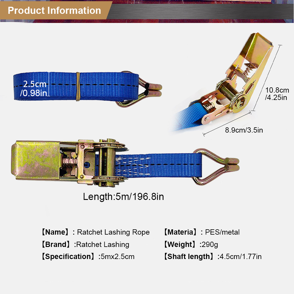 2 Styles 1pcs Lorry Lashing Polyester Ratchet Weaving Durable 5M Universal Wear Resistant Tie Rope Cargo Strap Car Motorcycle