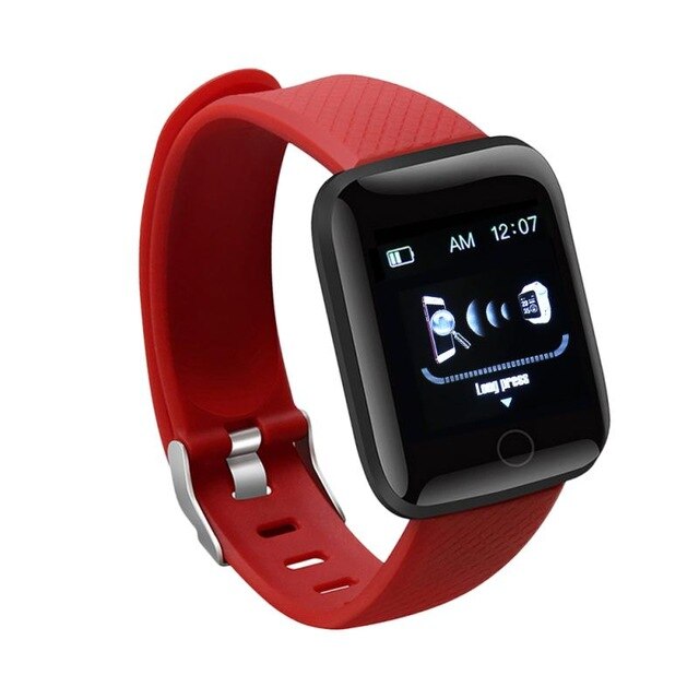 116 Smartwatch Mannen Vrouwen Ondersteuning Bluetooth IP67 Waterdicht Hartslag Bloeddruk Klok Wearable Smart Horloge Fitness Tracker: red