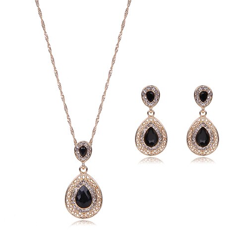 Vrouwen Rhinestone Waterdrop Hanger Ketting Stud Oorbellen Sieraden Set