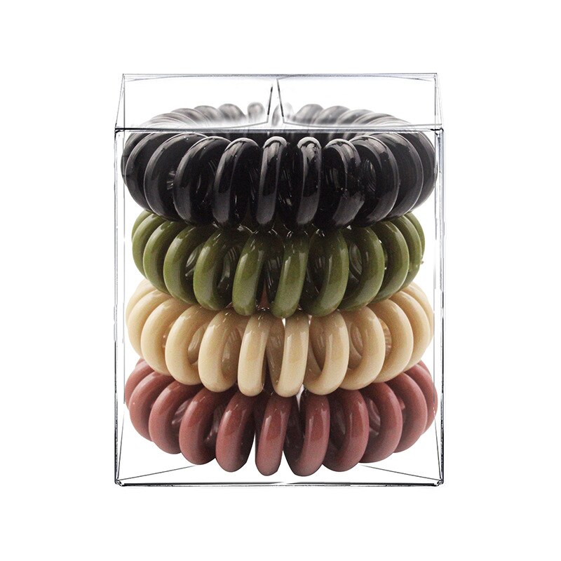 4 Pcs/Box Telephone Wire Elastic Hair Rubber Bands Transparent Spiral Hair Ties Rings Gum for Women Girls Hair Accessories: 11