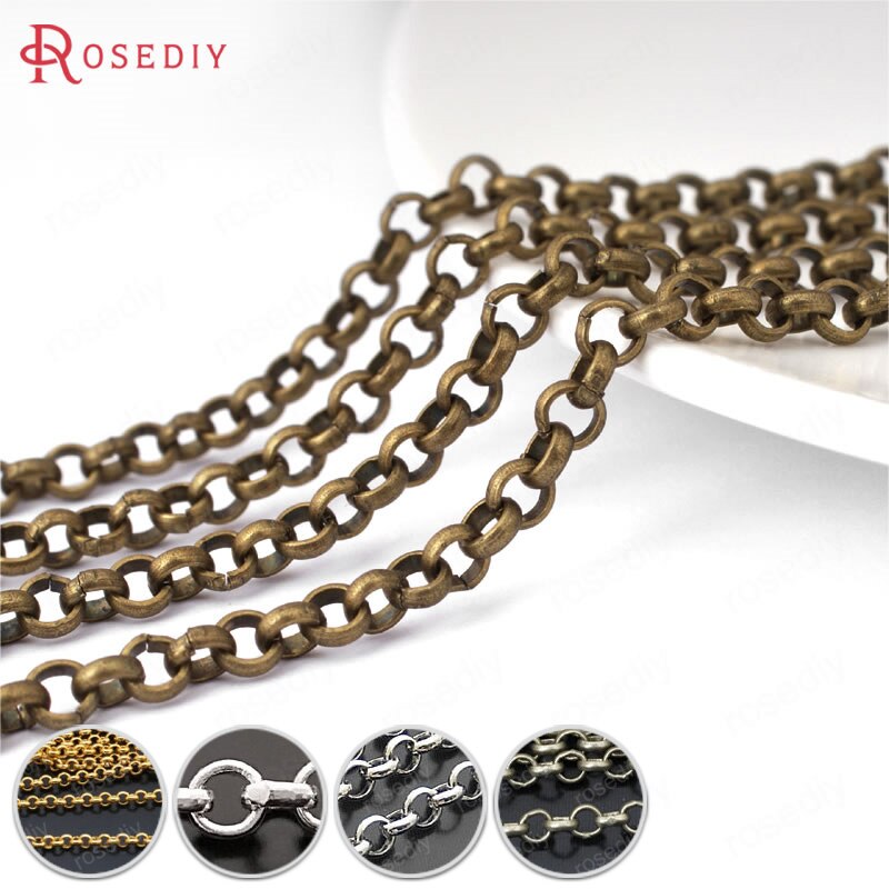 (15900)2 Meters 2MM 3MM 3.8MM Brass Round Link Chains Necklace Chains Jewelry Making Supplies Diy Findings Accessories