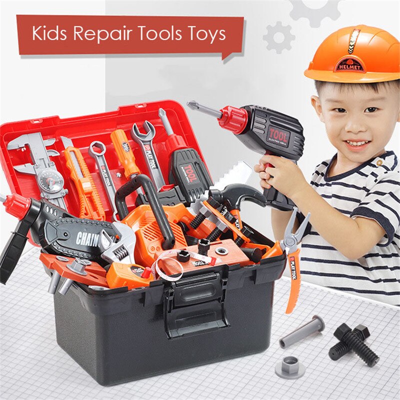 Simulatie Chidlren Reparatie Tools Speelgoed Hand Boor Wrench Toolbox Kit Leren Ingenieur Carpenter Pretend Play Gereedschap Speelgoed Voor Jongens