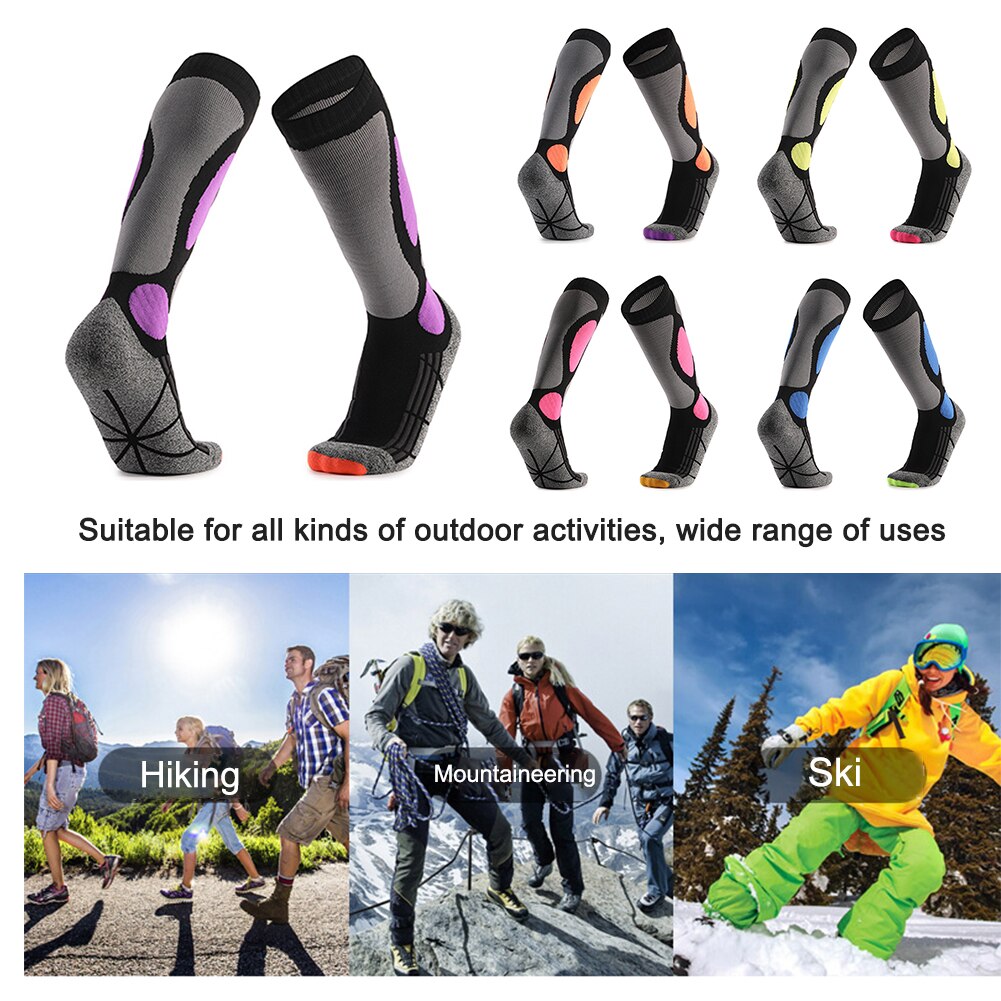 1 par unisex meias de esqui engrossado montanha escalada manter quente longo tubo mistura algodão esporte ao ar livre outono inverno portátil caminhadas