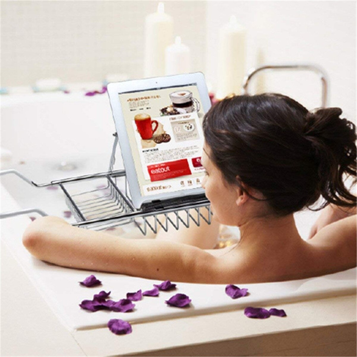 Extendable Stainless Scalable Bathtub Tray Bath Tub Racks Wine Book Holder Shower Organizer Bathtub Caddy Tray Bathroom Shelf