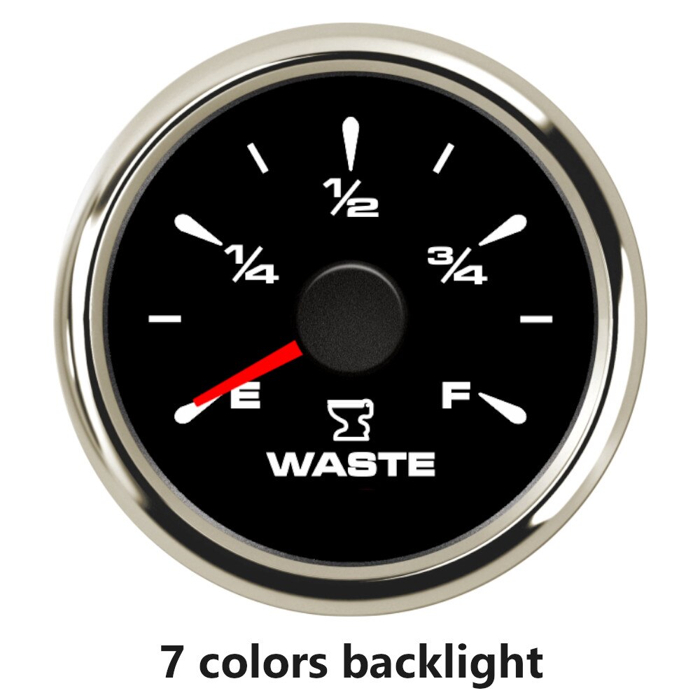 52mm Marine Holding Tank Level Gauge 0-190 ohm 240-33 ohm Boat Car RV Sewage Level Gauge Meter With 7 Colors Backlight 9-32V