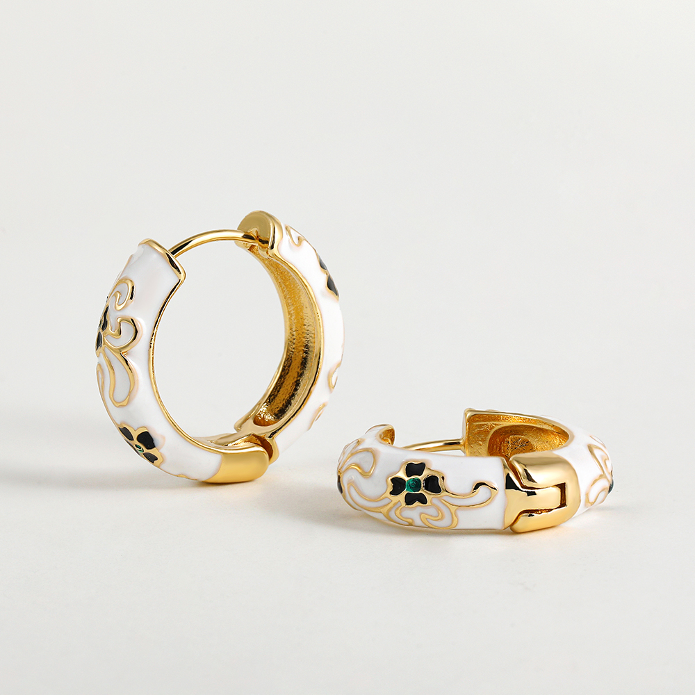 Orecchini a cerchio piccoli con fiori colorati Vintage ▾ Smalto in metallo Fiori e piante Cerchio Huggie cerchi Regalo di gioielli alla moda femminile: Rhodium d'imitazione placcato