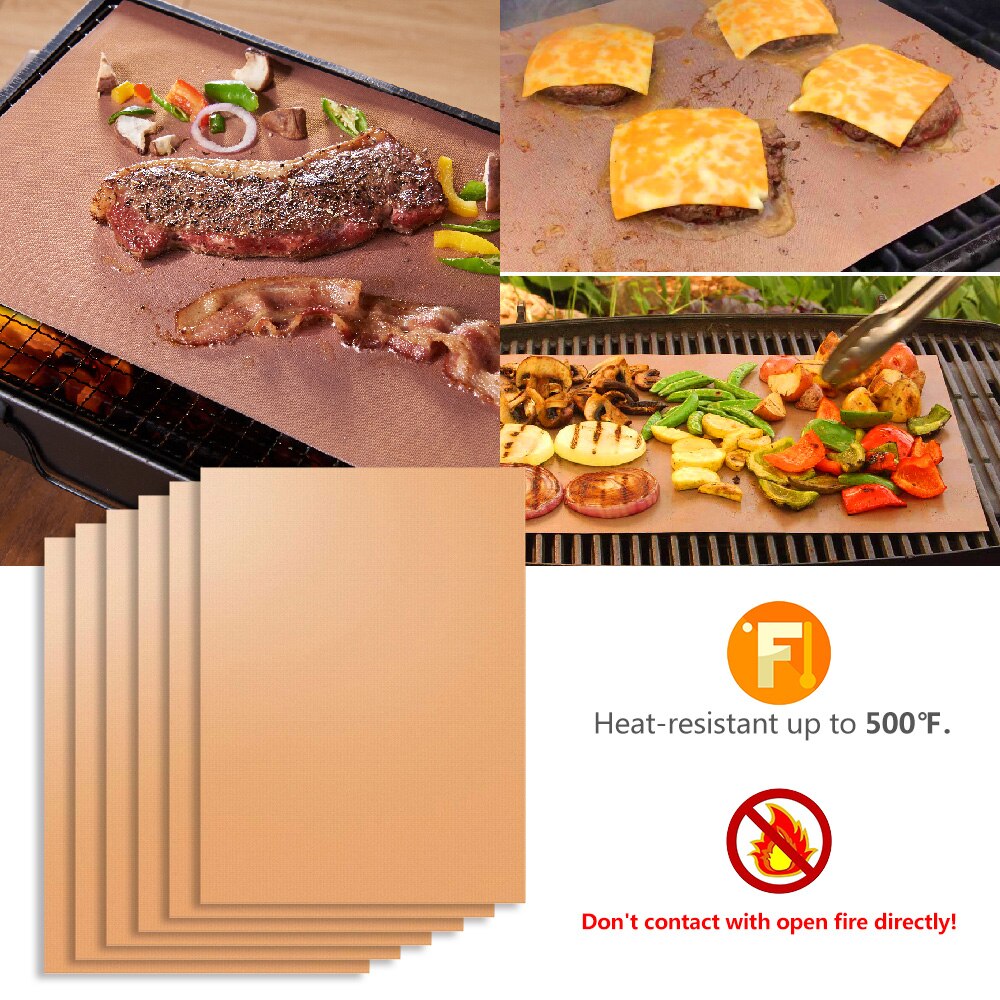 3 stuks fda herbruikbare antiaanbak bbq milieuvriendelijke ptfe koperen bakmatten en bakplaten
