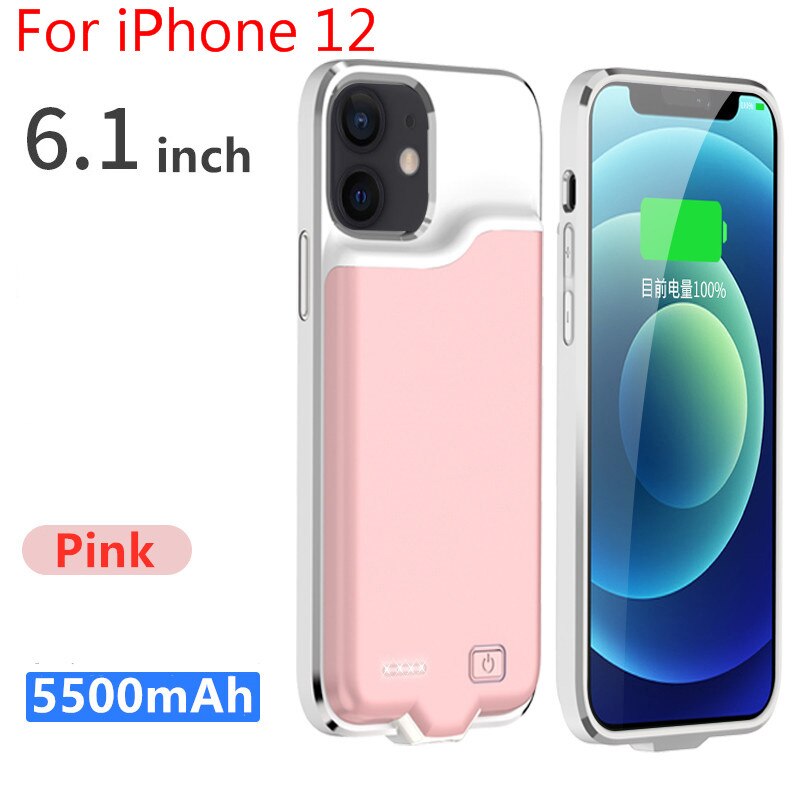 I12 Silm Silikon stoßfest Batterie Ladegerät Fall Für iPhone 12 Pro Max Power Bank Fällen Für iPhone 12 Mini Lade abdeckung Capa: ForiPhone 12-Pink