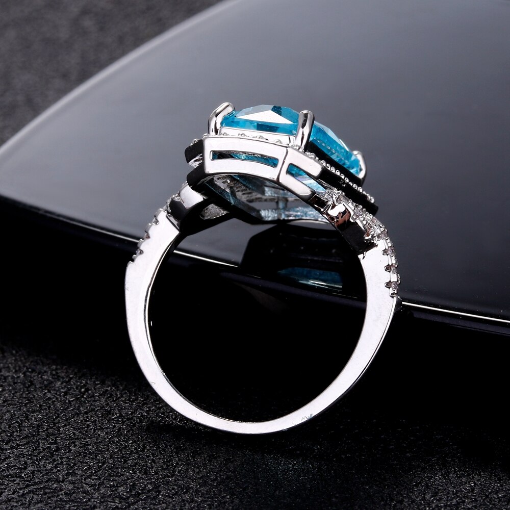 Silber Schmuck Ringe Für Frauen Rechteck Saphir Ring Mit Klaren Zirkon Steine 4,5g Täglichen leben Dekoration Zubehör