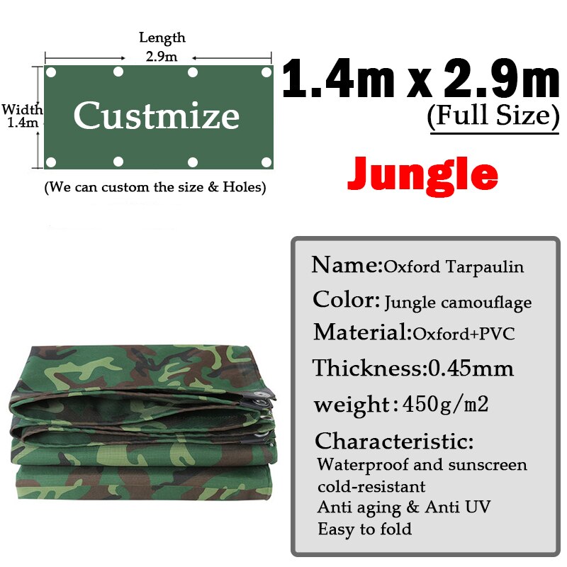 Jungle Oxford Camouflage Dekzeil Regendicht Doek Outdoor Pvc Camping Tent Zeil Heavy Duty Truck Onderdak Cover Cargo Stapel Dekzeilen: 1.4x2.9m