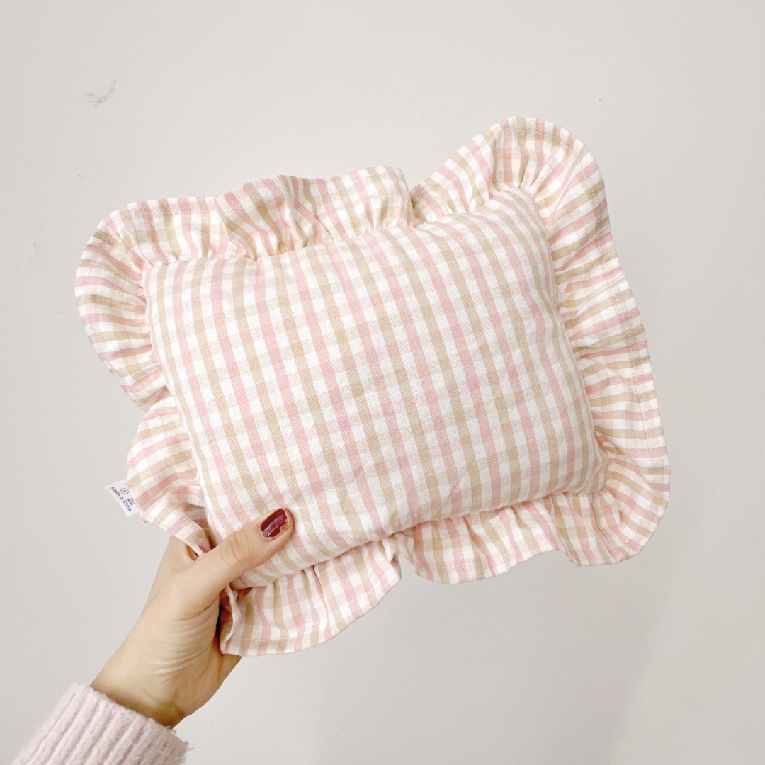 Baby Pillow with Ruffles Muslin Nordic Style Removable Washable Cotton Cushion for Baby Newborn Bedding Pillows 26*32cm: Blue