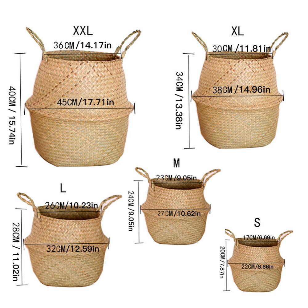Cesta de mimbre plegable para colgar, maceta de mimbre hecha a mano para plantas, maceta moderna decorativa para el hogar: XL