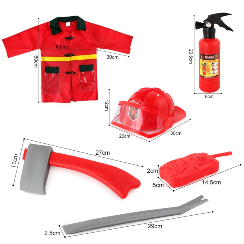 Kids Firefighter Fireman Cosplay Costume Waterproof Jacket Uniforms Clothes Role Play Toy Funny Halloween Party Game