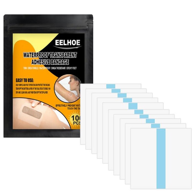 Q1QD 10PCS bendaggio adesivo trasparente impermeabile elasticizzato pellicola sottile pasta per la pelle Patch bendaggio delicato sulla pelle: 100PC