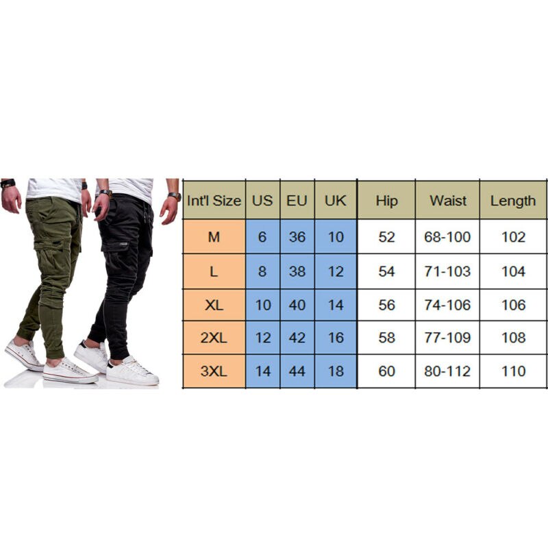 Popular Men's Slim Fit Urban Straight Leg Trousers Casual Pencil Jogger Cargo Long Pants