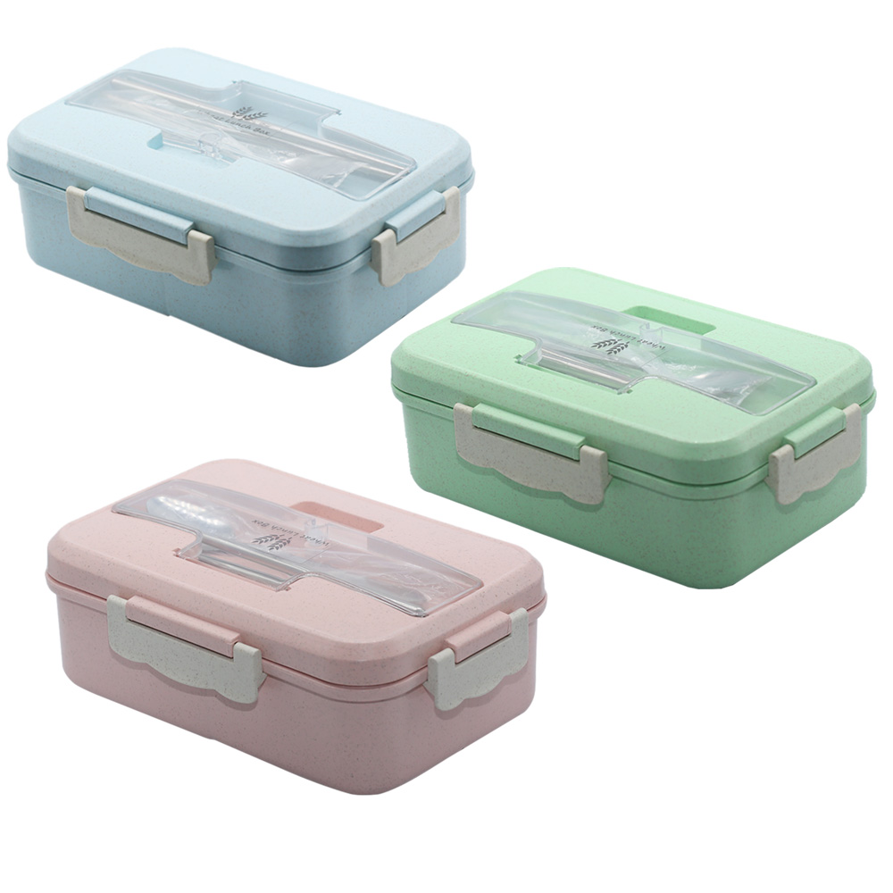 Portable Lunch Box Wheat Straw Dinnerware Food Storage Container Children Kids School Office Microwave Bento Box