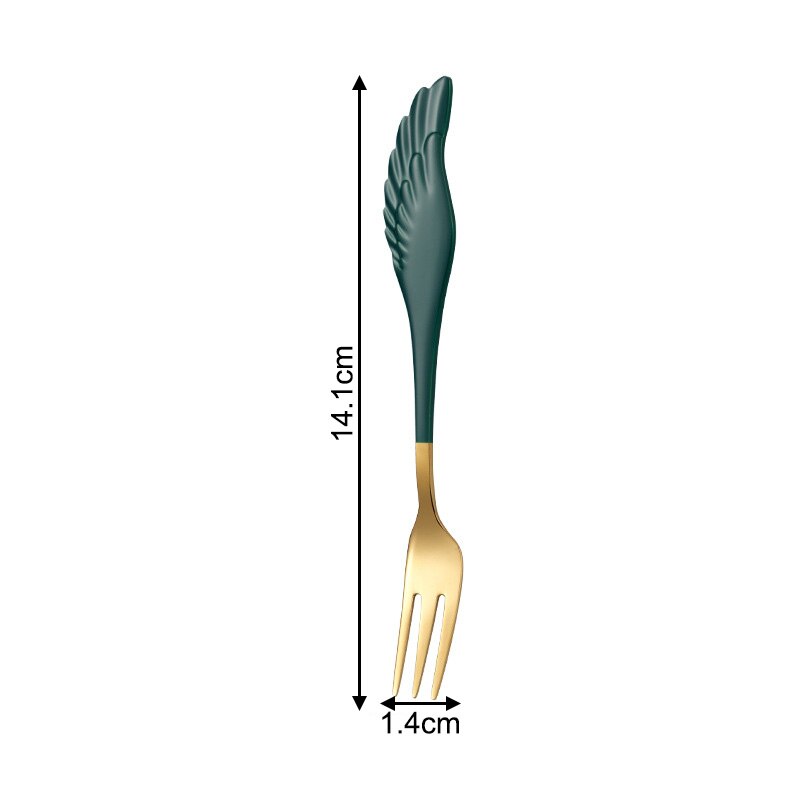 Fruit Vork Angel Wing Leuk Cadeau Voor Ijs Dessert Koffie Lepel Servies Multifunctionele Keuken Gereedschap: green gold fork