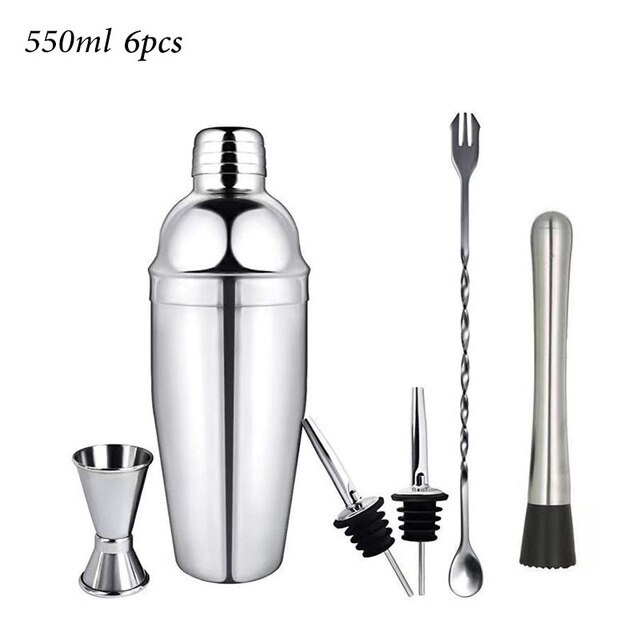 Stainless Steel Cocktail Shaker Mixer Set Wine Martini Boston Shaker for Bartender Drink Party Bar Tools Set 750ML Wine Bottle: 550ml 6pcs