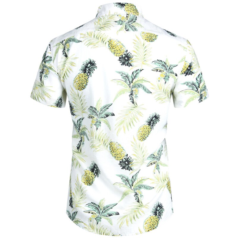 Chemise ananas blanc hommes été à manches courtes hommes plage Hawaii chemises chemises hawaïennes décontracté Chemise Homme Camisa Masculina XXL