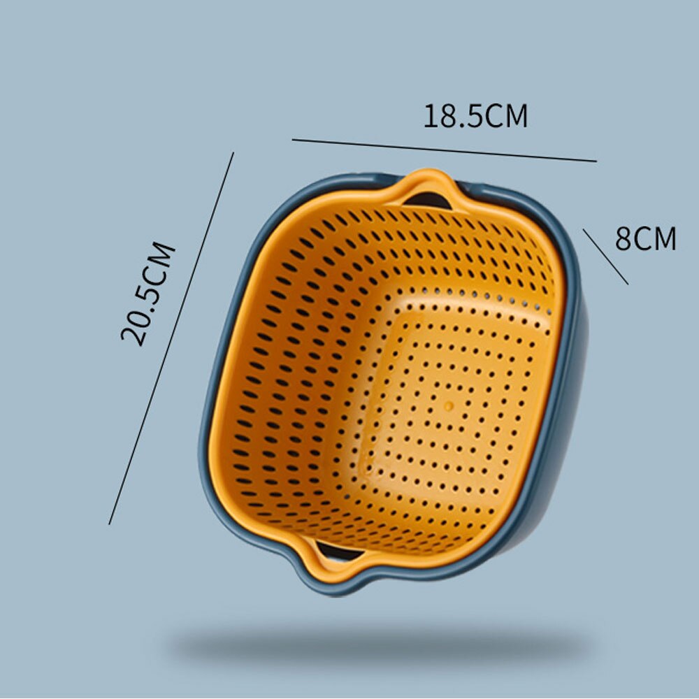 6 Stuk Dubbele Laag Afvoer Mand Plastic Groente Wasmand Wastafel Huishouden Keuken Wassen Box Wassen fruit Blauw: Small Size(2 piece)