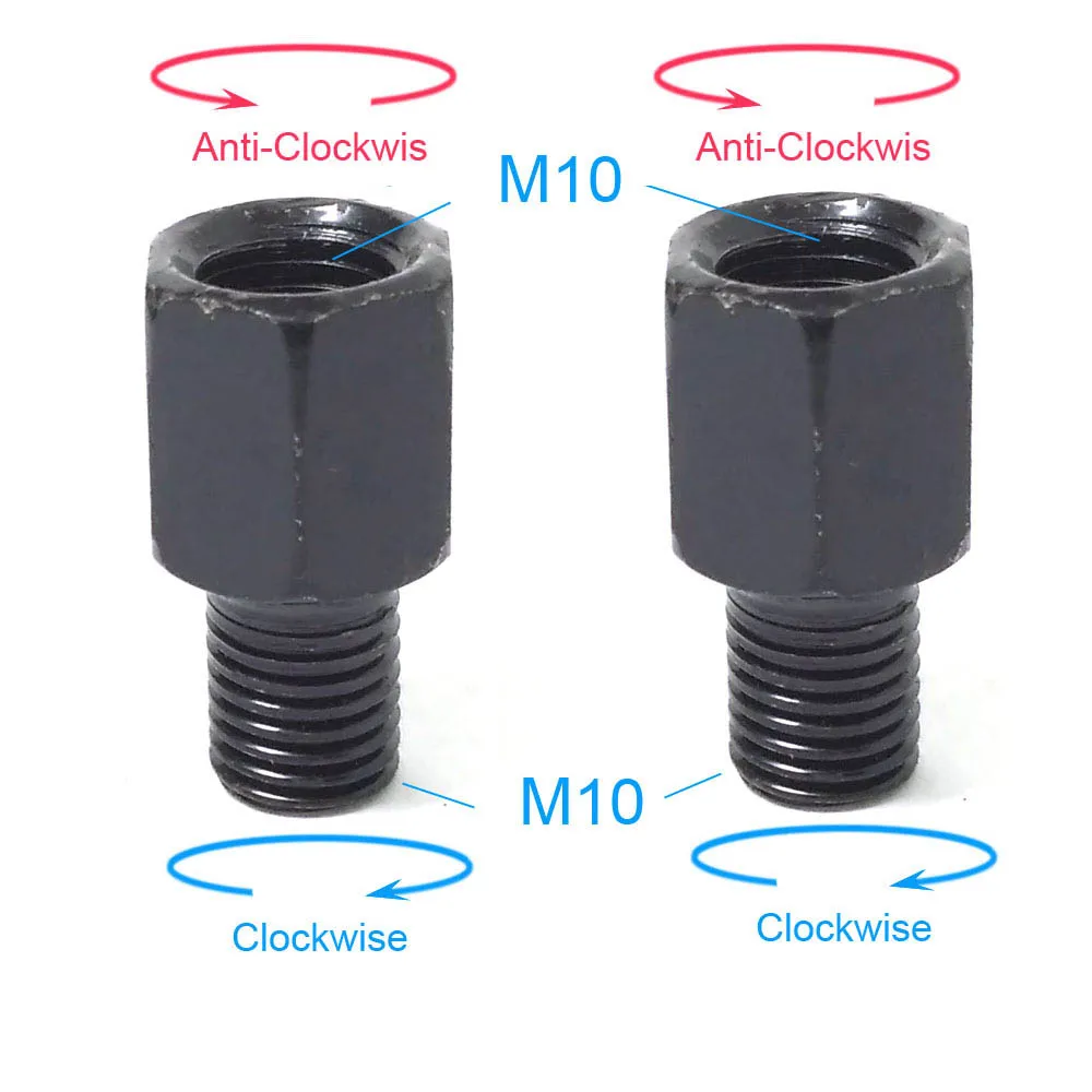 1 Paar schwarze Motorrad-Spiegeladapter M10 10 mm M8 8 mm Rückspiegel Umwandlungsschraube Ich bin Uhrzeigersinn Anti-Uhr Rechts-Verknüpfungen-Gewinde: Schwarz