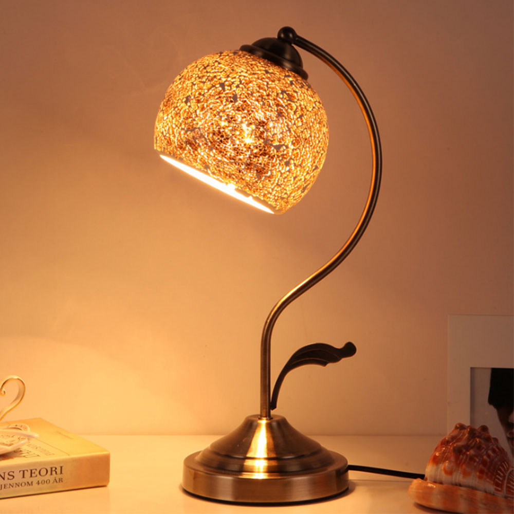 Vintage led tiffanylamp til soveværelse seng sidebordslampe  e27 farvet glasmosaik lampe indendørs hjem dekorativ bordlampe: D