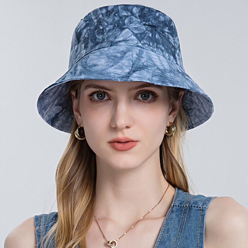 Moda lato damska czapka rybaczka krawat barwnik okap kapelusz rybaka bawełna odkryty składany czapka na basen oddychająca przenośna para pion kapelusz