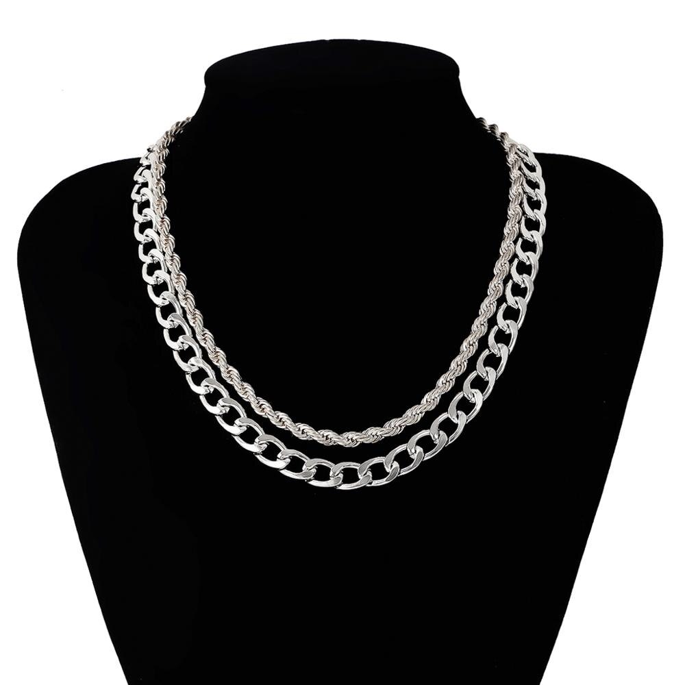 Shixin 2 stk / sæt hip hop chunky kæde halskæde på halsen punk lag tyk link kæde kort choker halskæde til kvinder smykker: Sølvfarvet