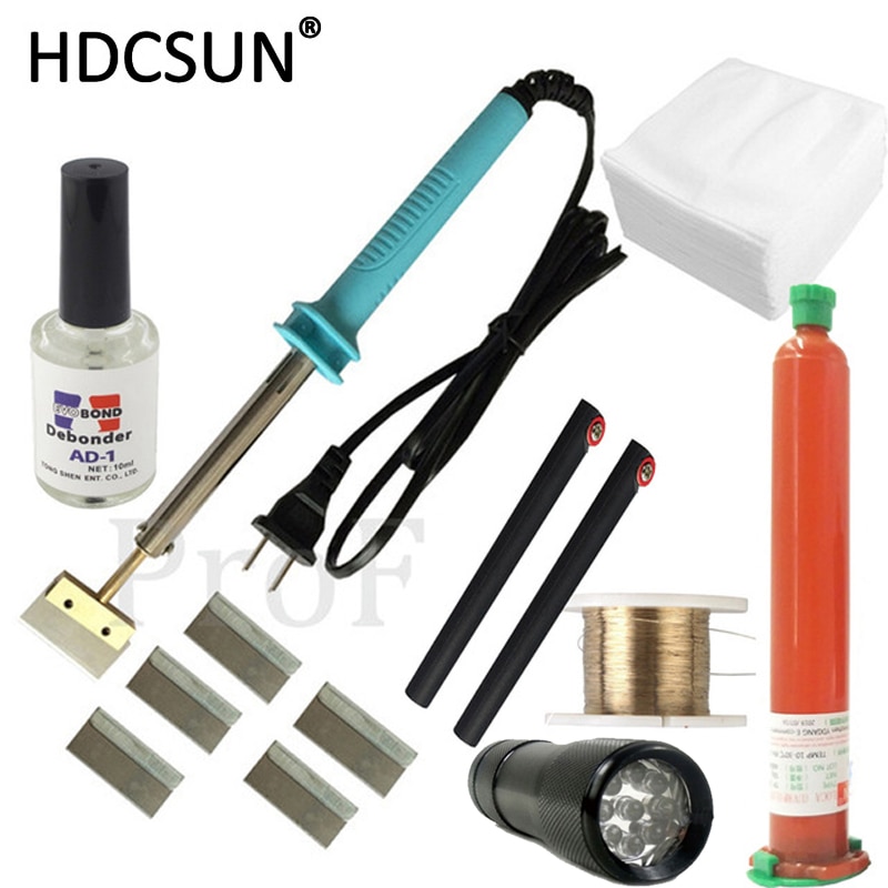 TP-2500 UV glue Optical Clear Adhesive dispergator + uv light solder iron Blade Decal Remover glue LCD touch screen repair