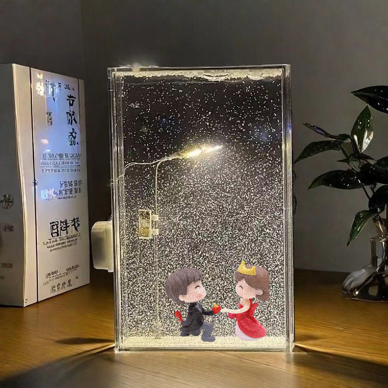 Escena de nieve, farola, noche nevada, luz nocturna que fluye, paquete de Material artesanal, marco de fotos hecho a mano, decoración de escritorio, de cumpleaños