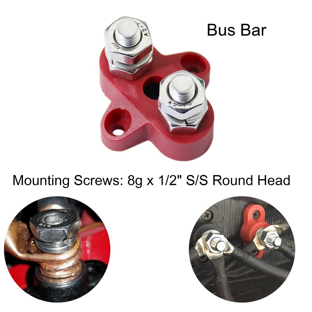 Positive Bus Bar Power Terminal Blocks DC 48V M8 (5/16") Dual Heavy-Duty Terminal Studs Power and Ground Junction Block