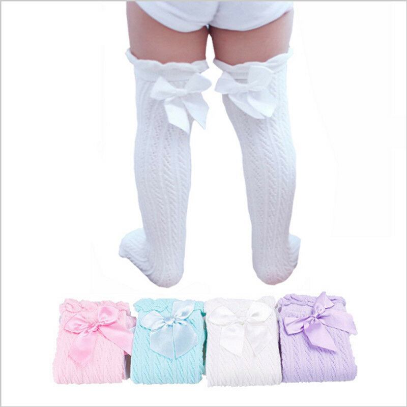 Chaussettes longues en coton pour bébés filles | À volants, hauteur des genoux, chaussettes décontractées, couleur solide, , doux, respirant, nœuds, automne
