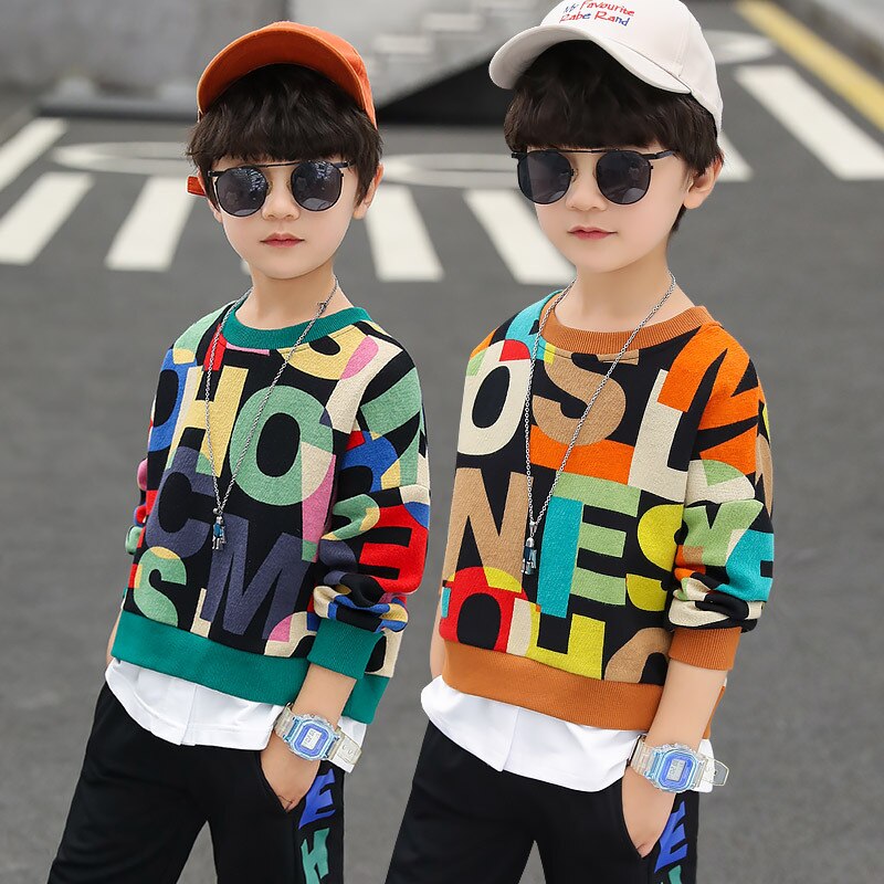 Conjunto de ropa deportiva para niño, chándal de manga larga con estampado de letras y pantalones, 2 piezas, primavera y otoño