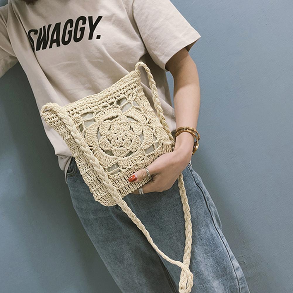 Bolsa transversal de palha para verão, bolsa de ombro trançada de crochê flor para mulheres e meninas, bolsa de praia em rattan, bolsas para viagem, 2021