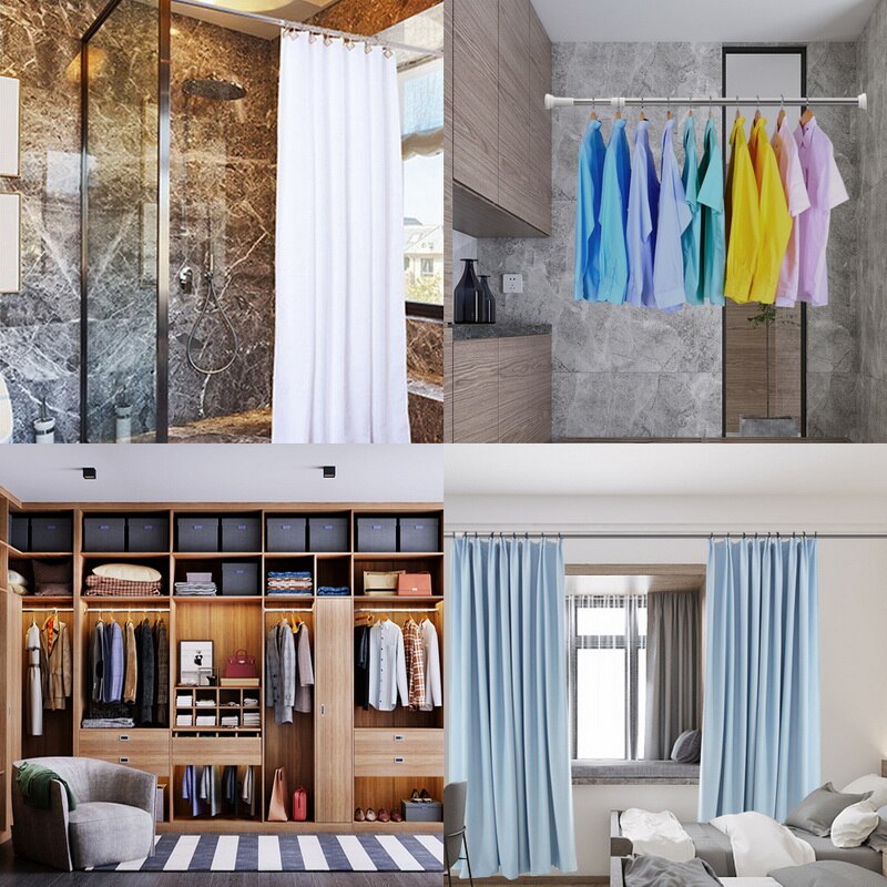 Stainless Steel Retractable Fixed Hanging Rod Adjustable Shower Curtain Ploes For Clothes Towels Spring Tension Rod Rail