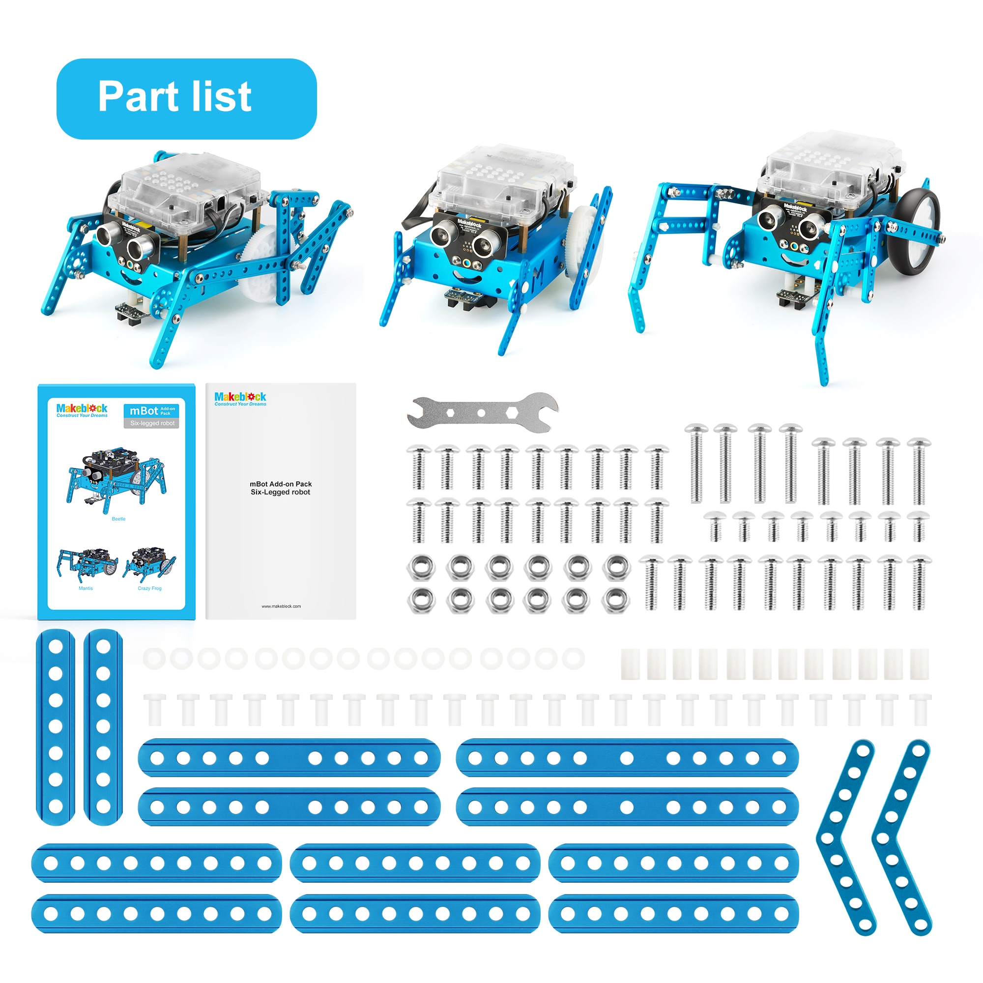 Makeblock Six-Legged Robot Add-On Pack For MBot, 3-In-1 Robot Add-On Pack, 3+ Shapes