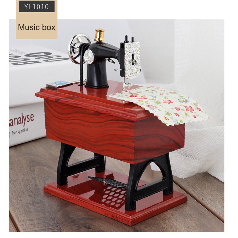 Cute Mini Sewing Machine Music Box Retro Table Home Decor FAS6