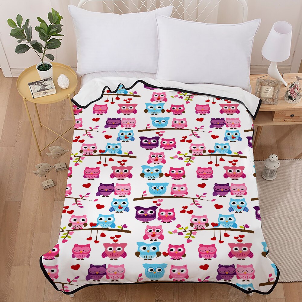 Colcha Rosa Búho azul con estampado 3D para niños